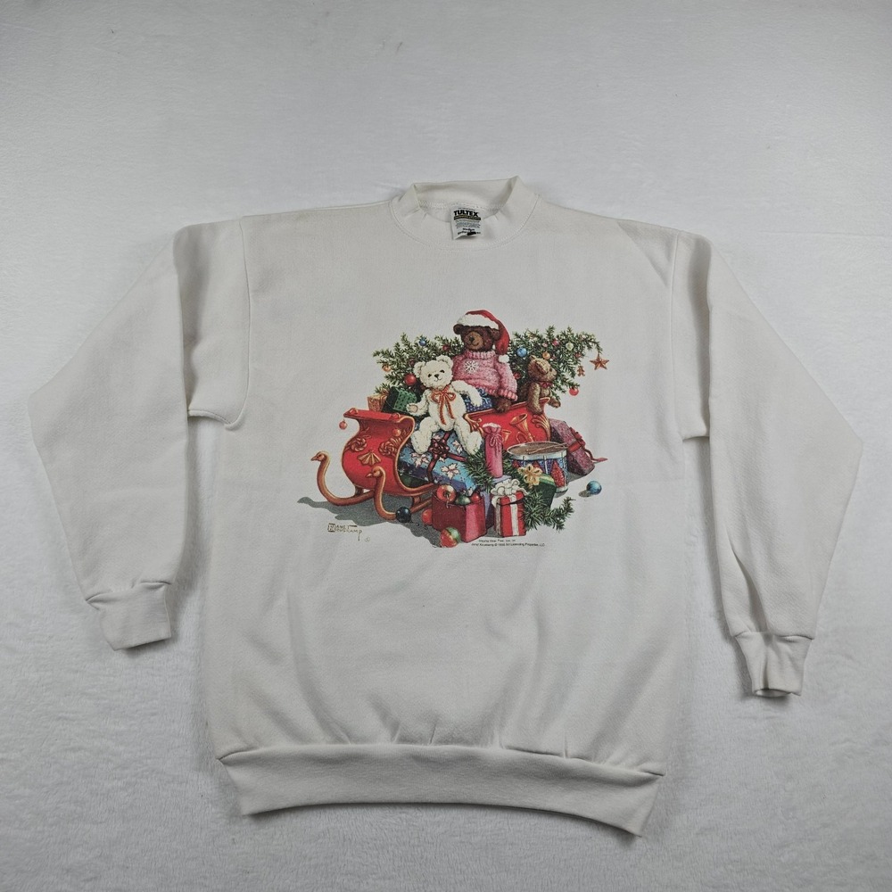 Vintage 1996 Janet Kruskamp Tultex Christmas Sleigh Sweatshirt White Medium